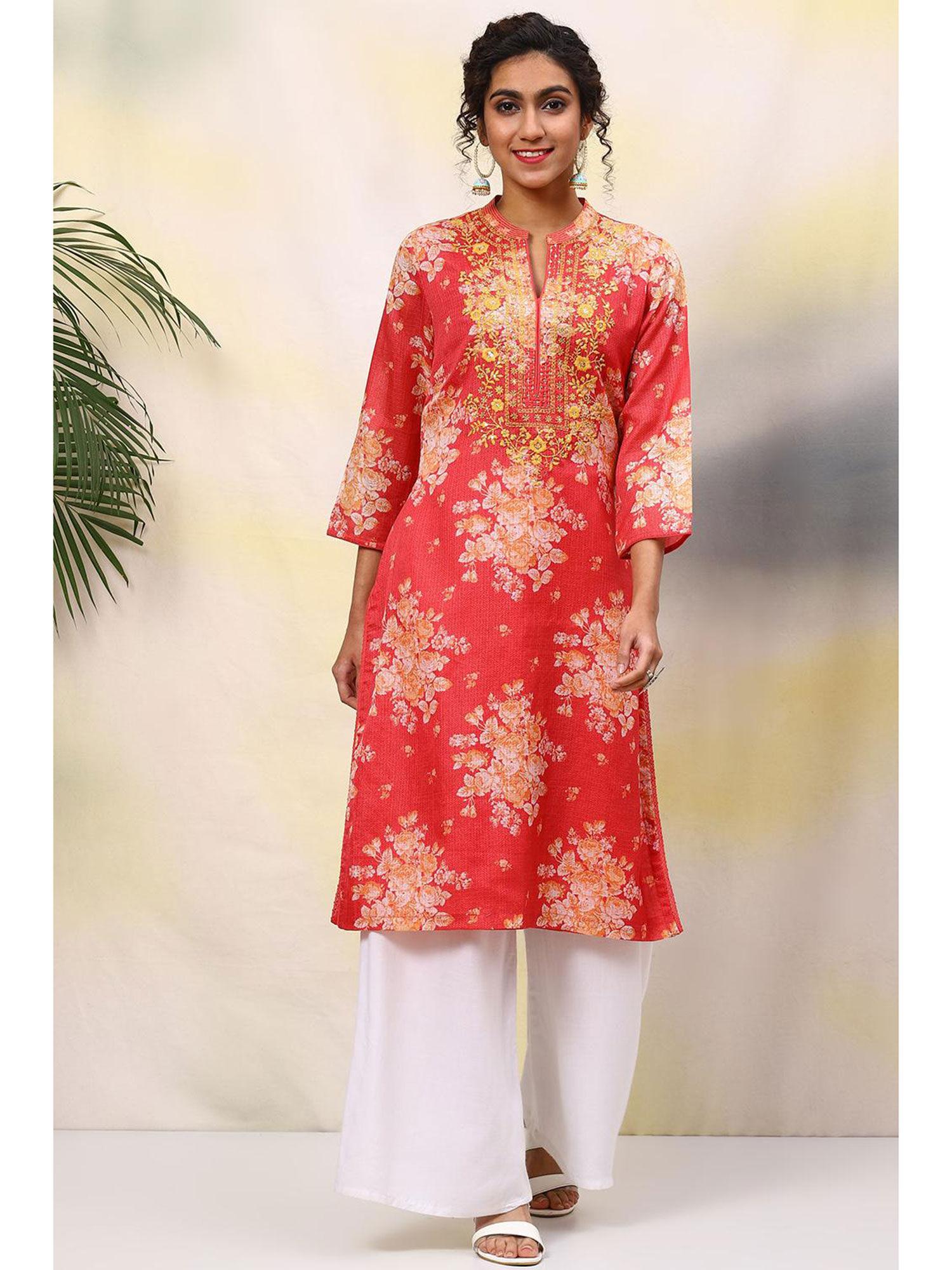 red straight kurti