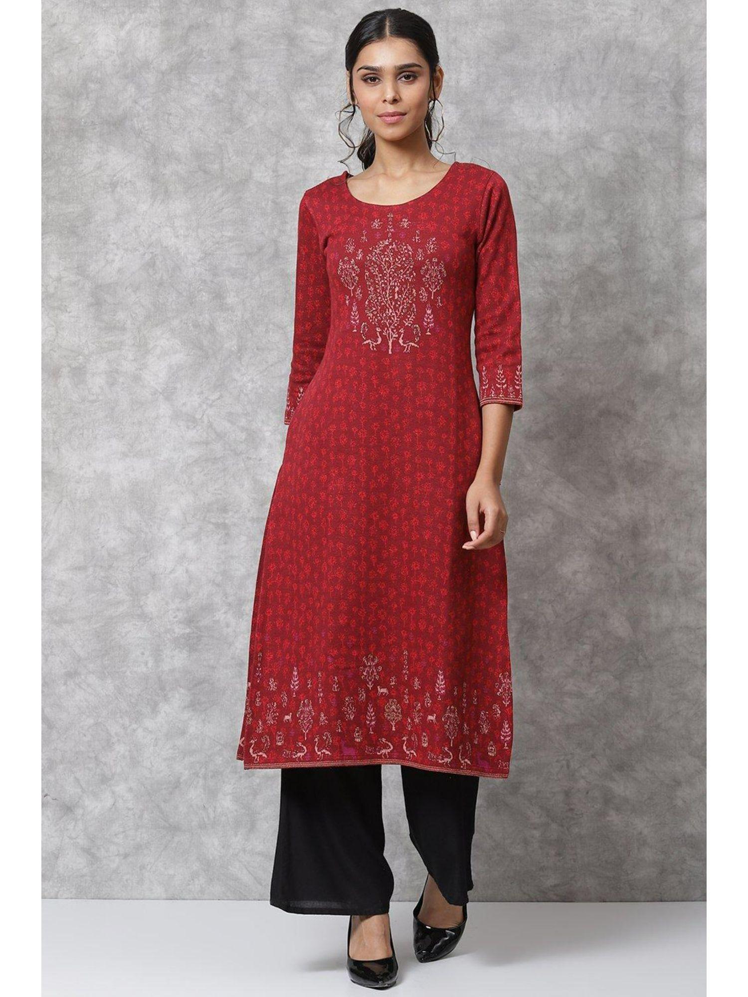 red straight poly cotton kurtas