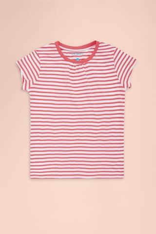 red stripe casual half sleeves round neck girls regular fit t-shirt