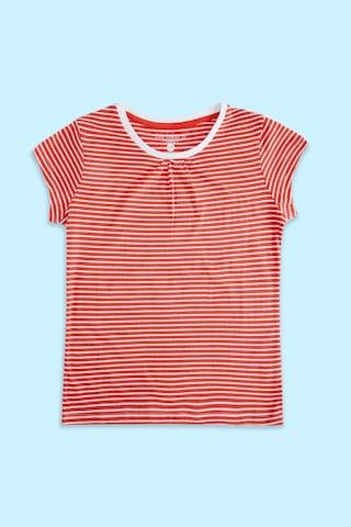 red stripe casual short sleeves round neck girls regular fit t-shirt