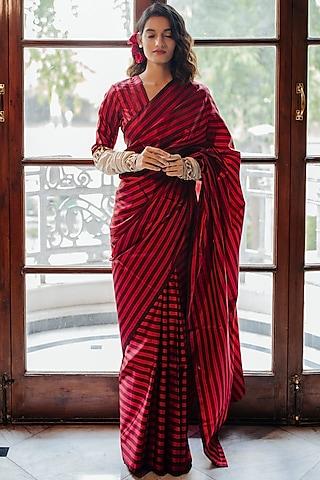 red striped handwoven saree set