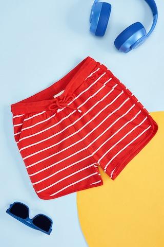 red striped knee length casual girls regular fit shorts