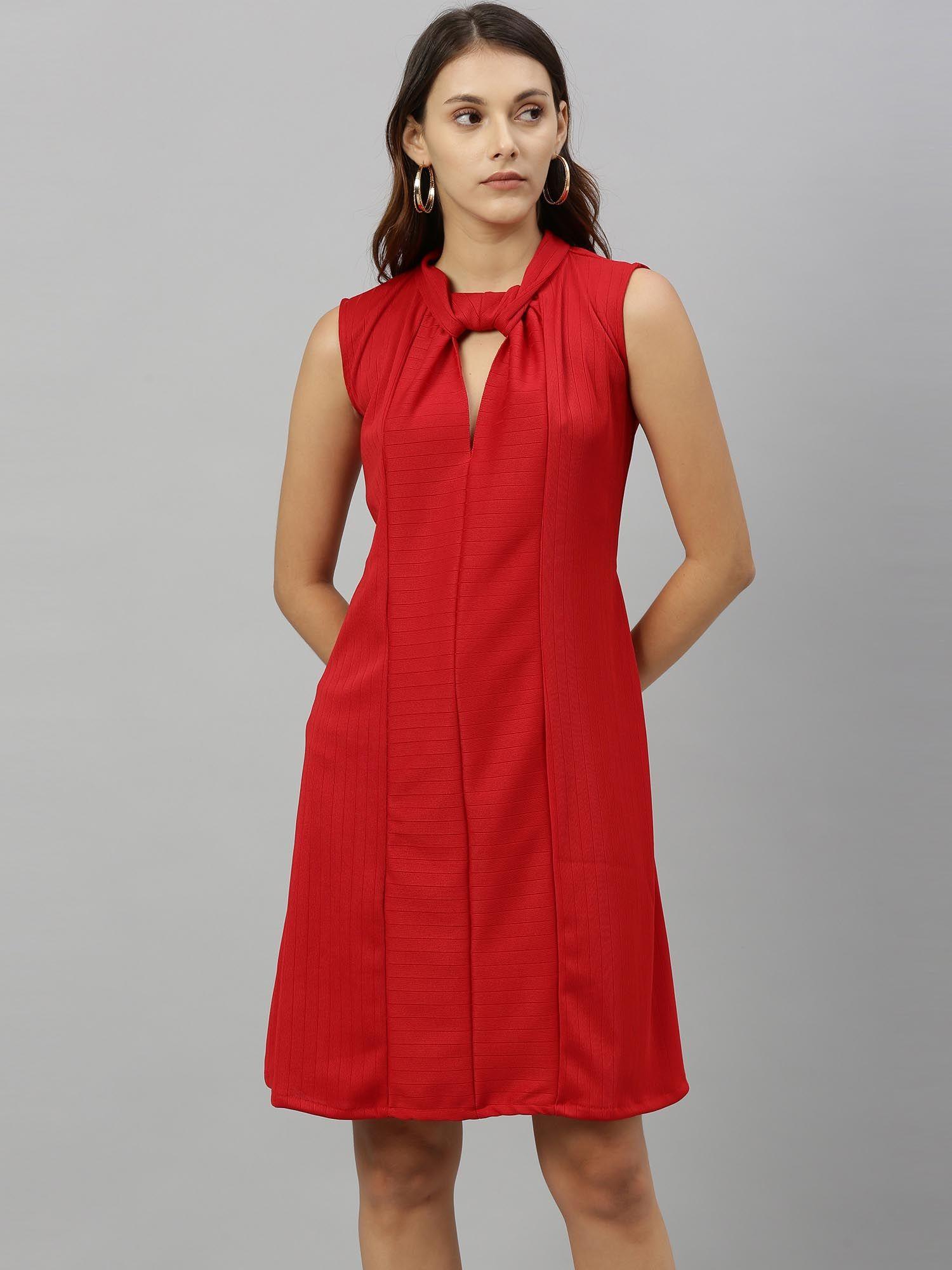 red stripes casual knee length dress