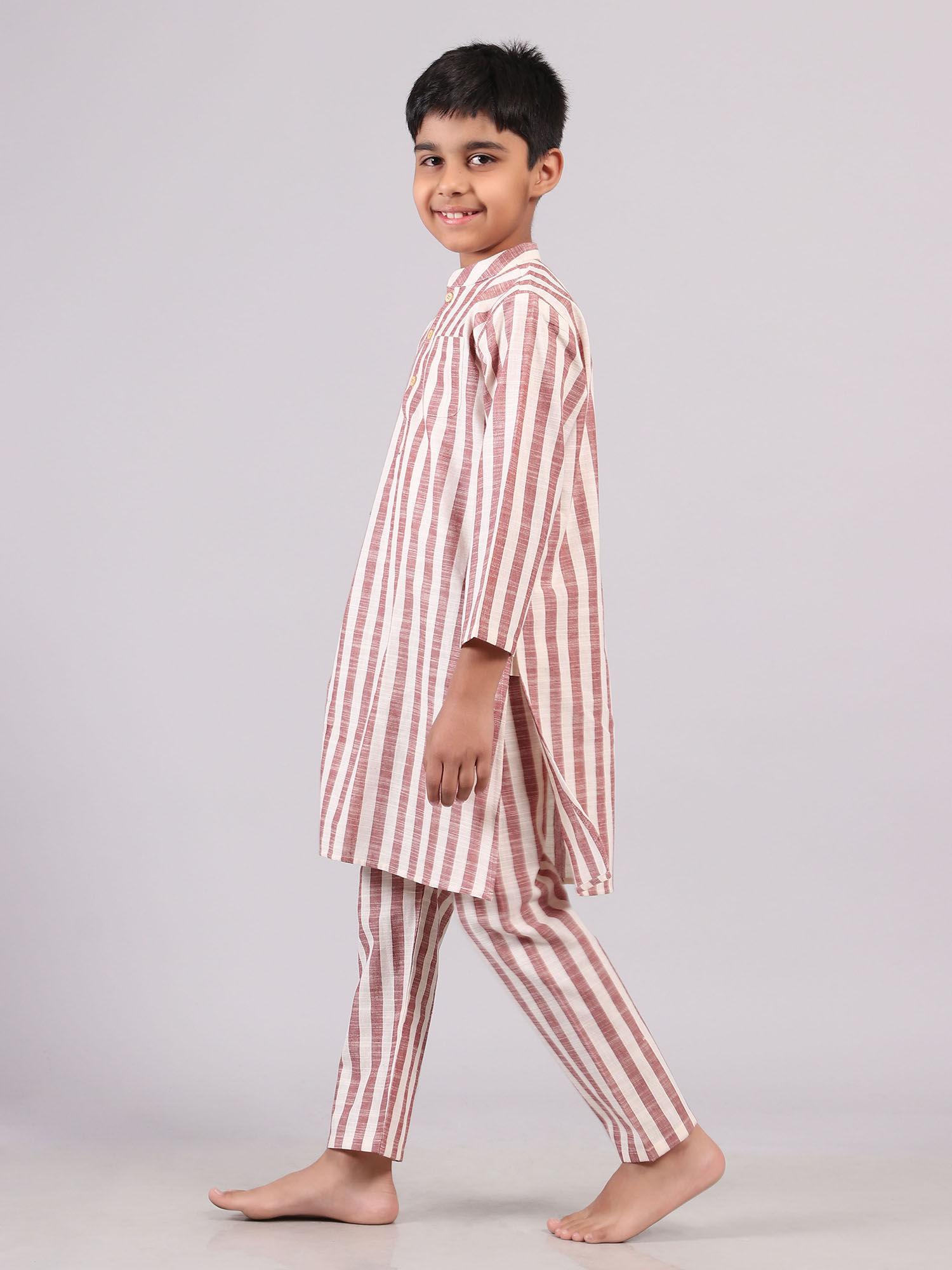 red stripes cotton kurta pyjama (set of 2)