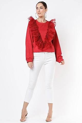 red suede ruffled top