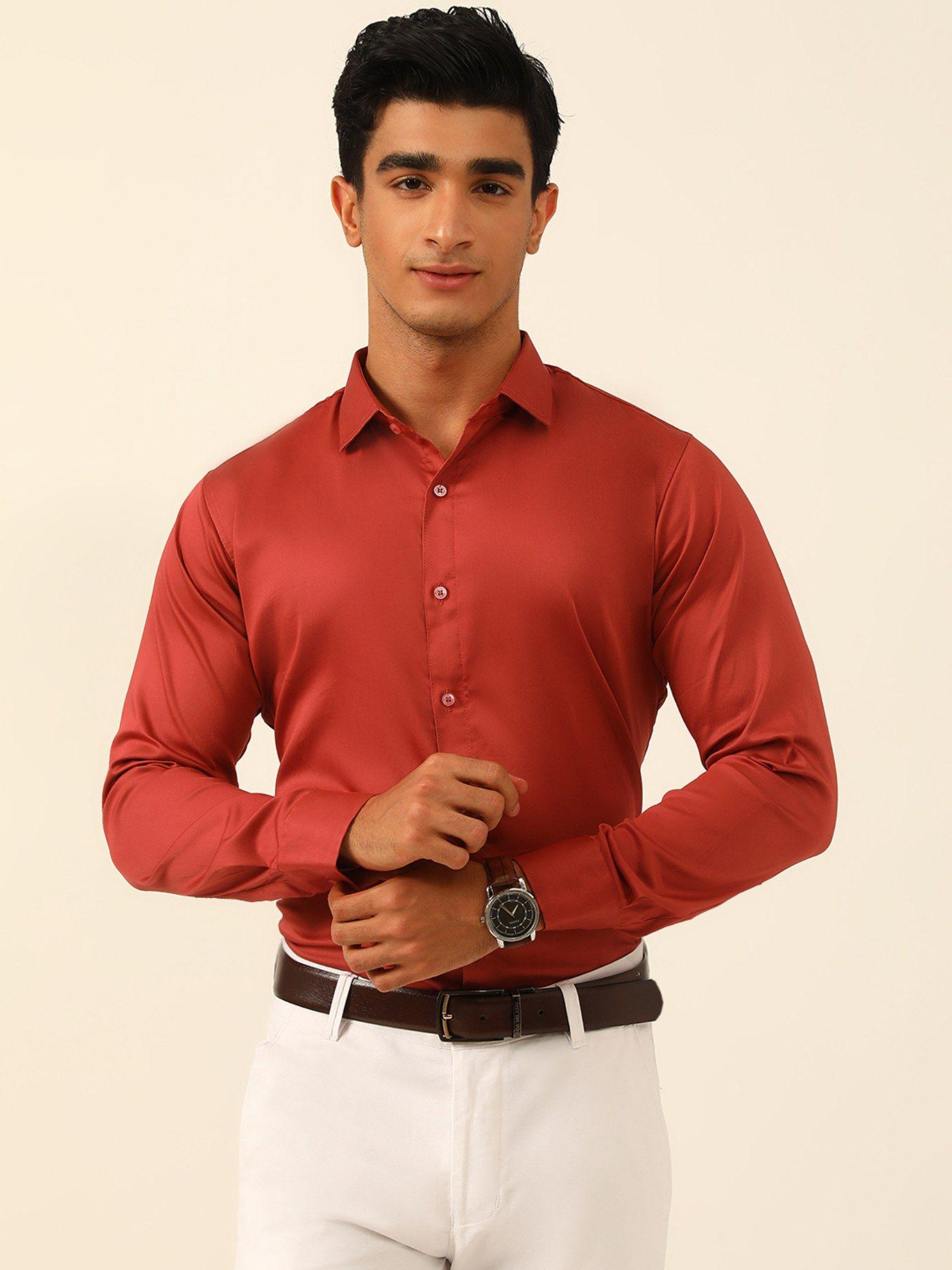red sustainable egyptian giza party wear formal shirt
