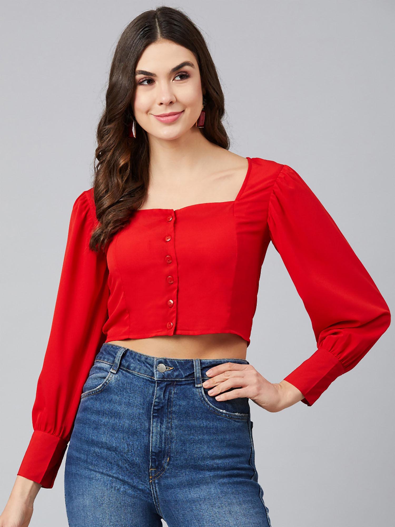 red sweetheart neck regular top