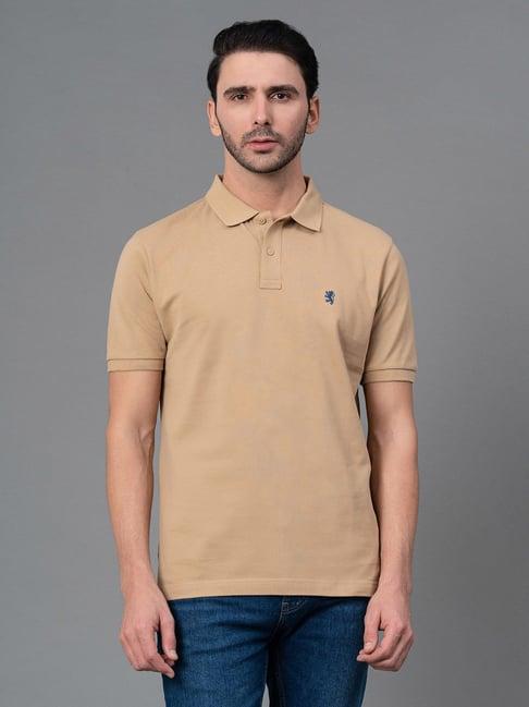 red tape beige regular fit cotton polo t-shirt