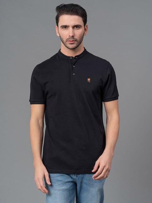 red tape black regular fit cotton henley t-shirt