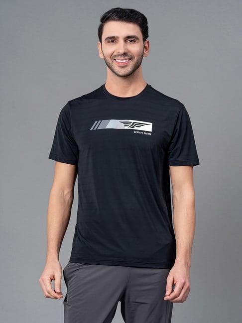 red tape black regular fit round neck sports t-shirt