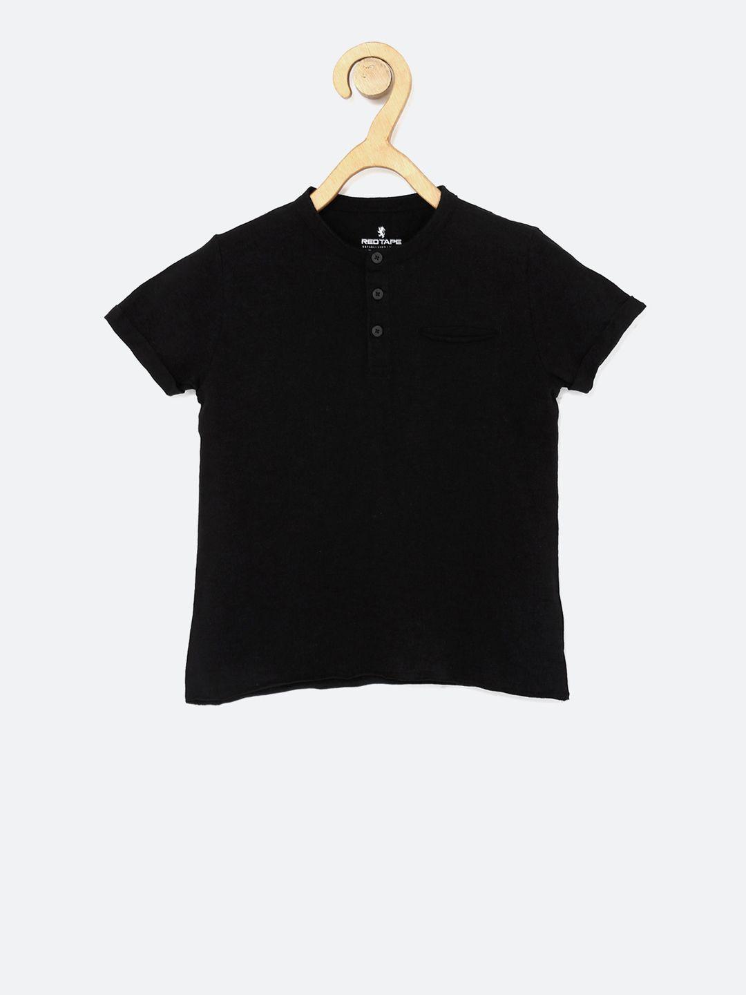red tape boys black solid henley neck t-shirt