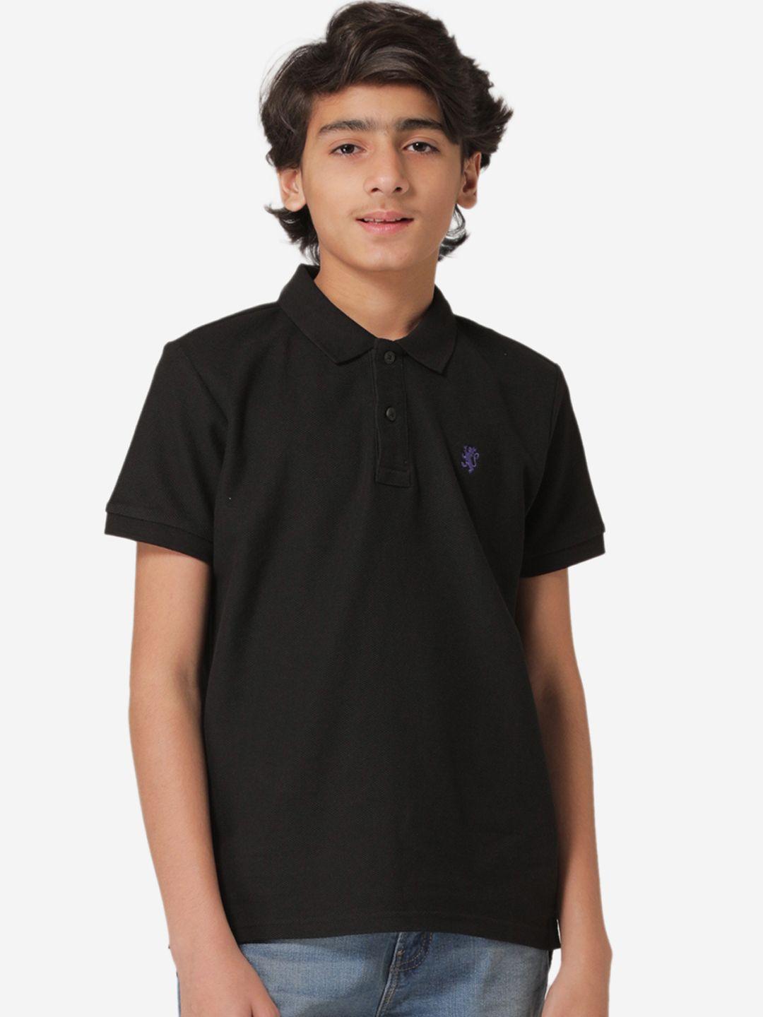 red tape boys black solid polo collar t-shirt
