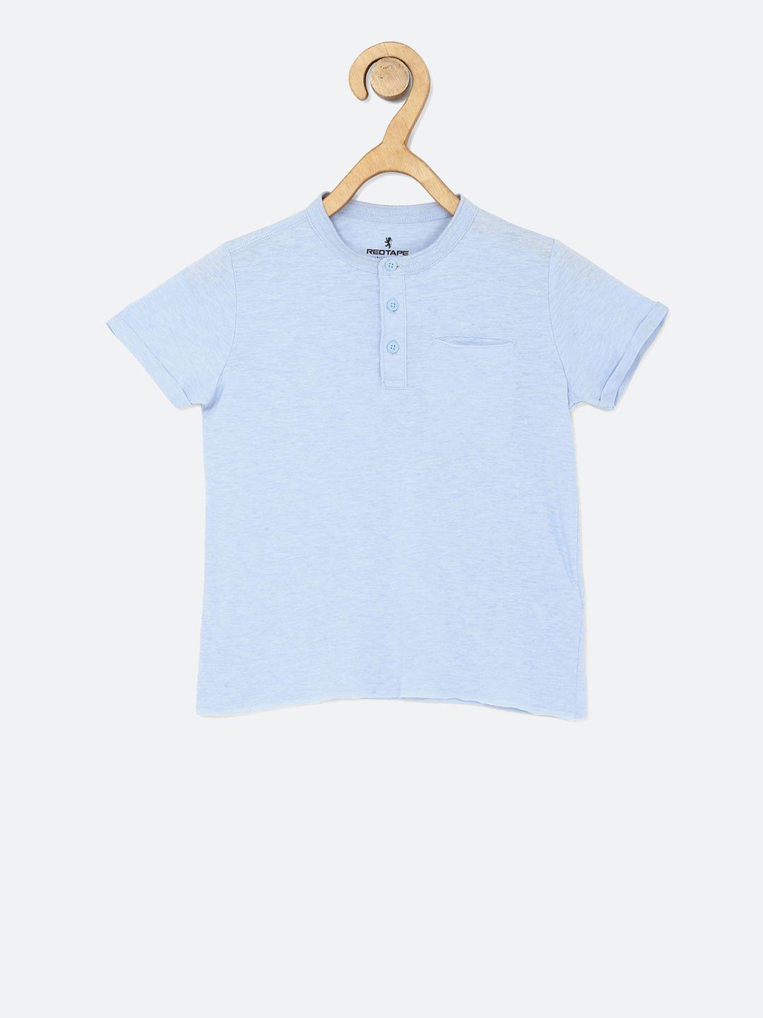 red tape boys blue solid mandarin collar t-shirt