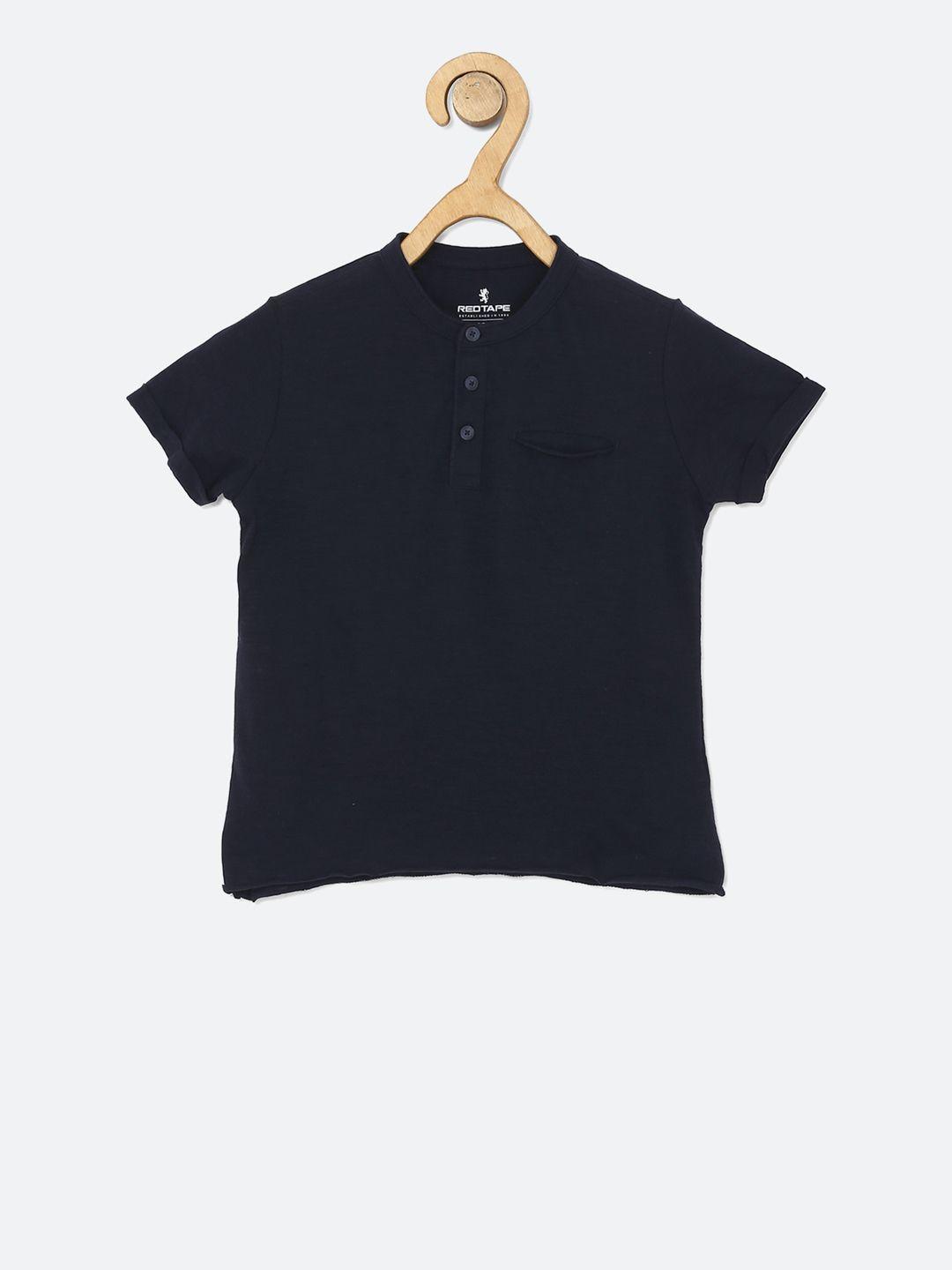 red tape boys navy blue solid mandarin collar t-shirt