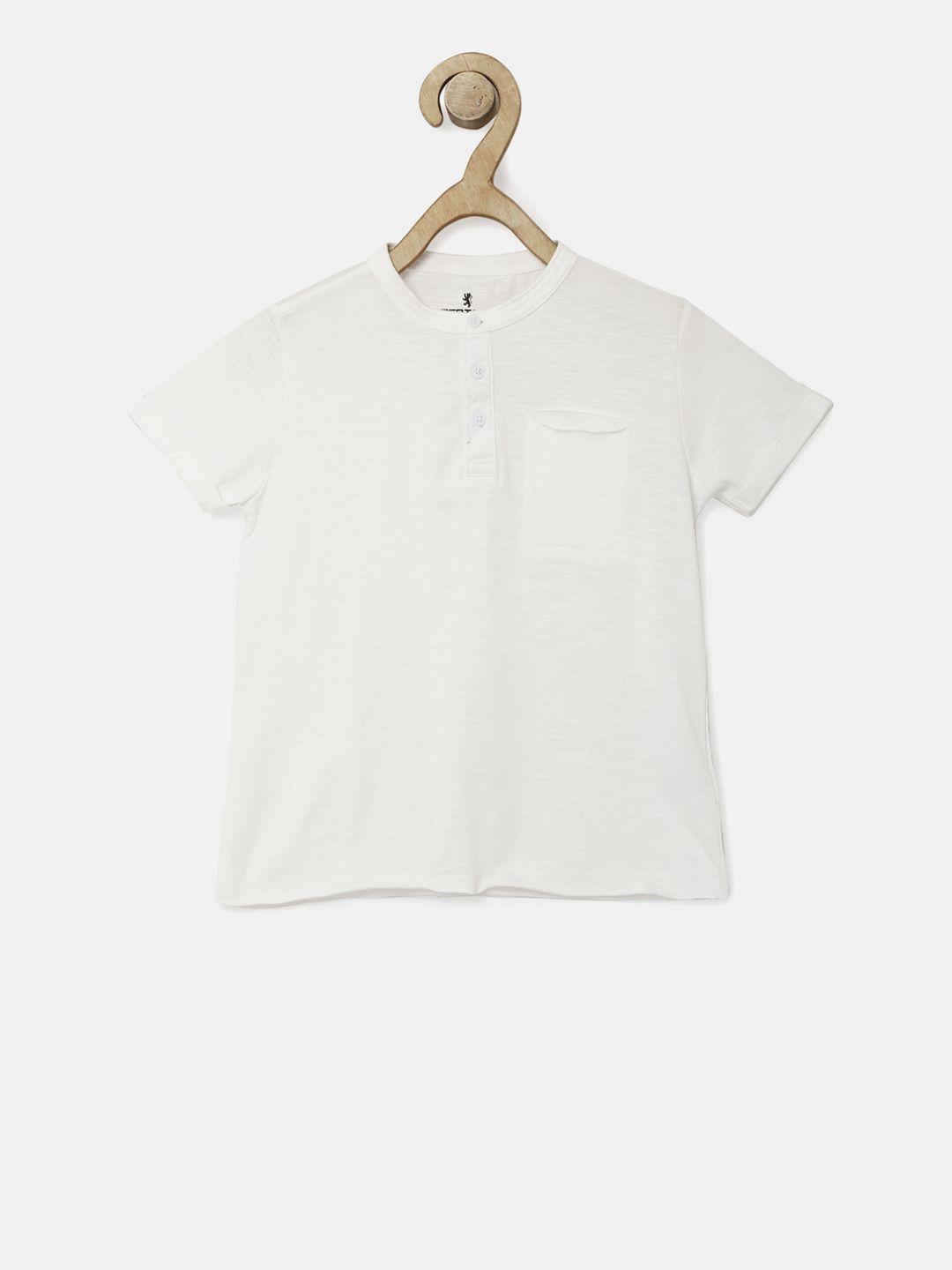 red tape boys off-white solid mandarin collar t-shirt