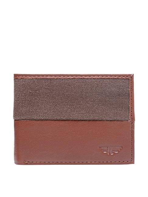 red tape brown leather rfid bi-fold wallet for men