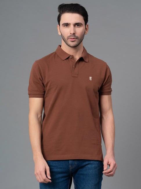 red tape brown regular fit cotton polo t-shirt