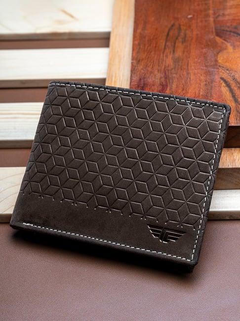 red tape brown textured leather bi-fold wallet for men