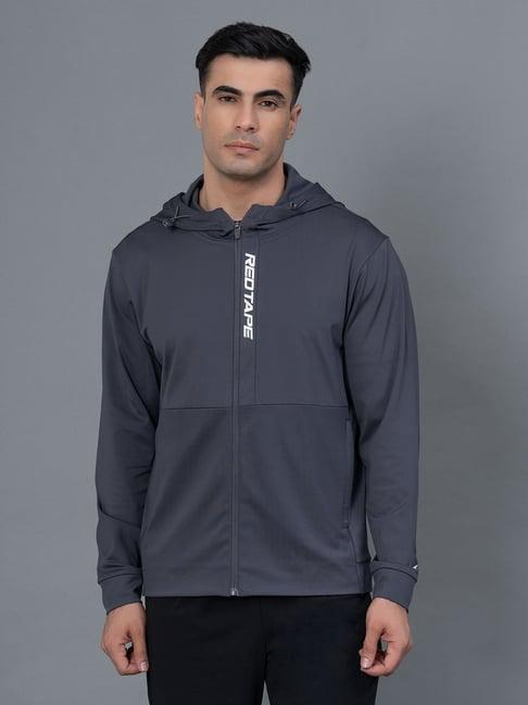 red tape dark grey regular fit printed sports hooded jacket