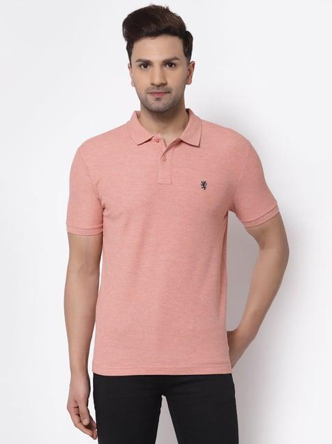 red tape dark peach cotton regular fit self pattern polo t-shirt