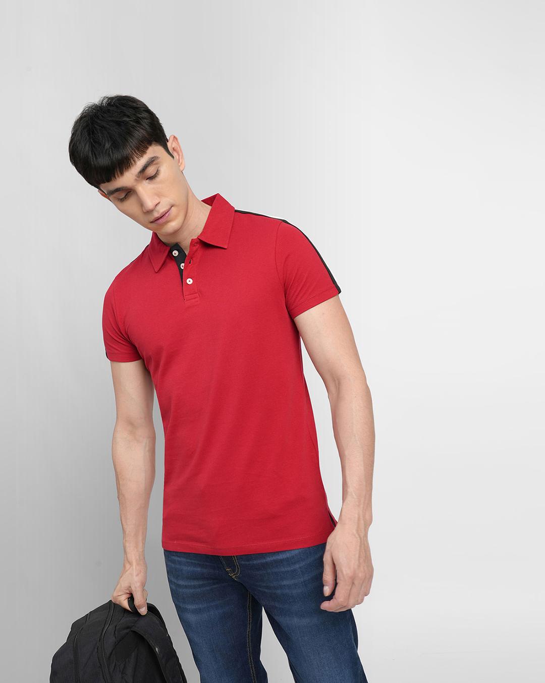 red tape detail polo neck t-shirt