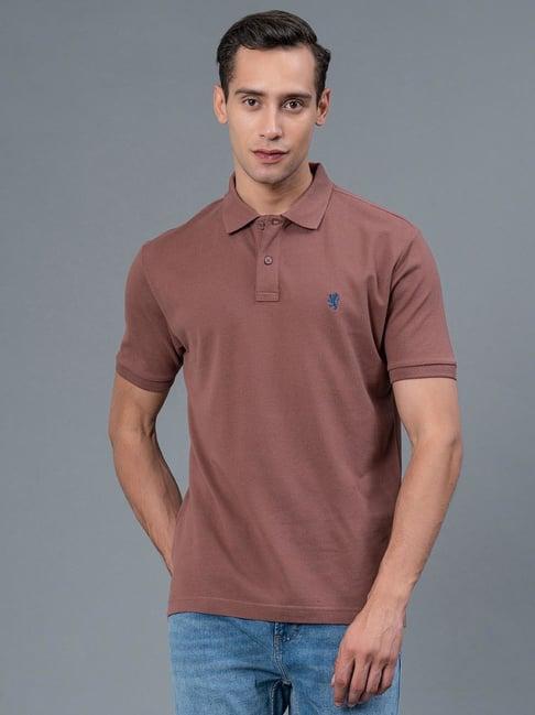 red tape dusty brown regular fit cotton polo t-shirt