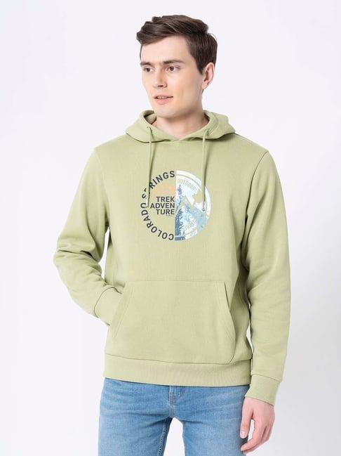 red tape light green full sleeves hooded sweatshirt