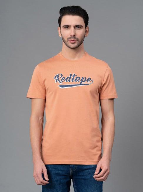 red tape light orange regular fit graphic print cotton crew t-shirt