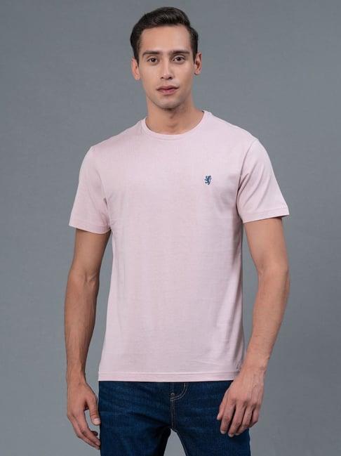 red tape light pink regular fit cotton crew t-shirt