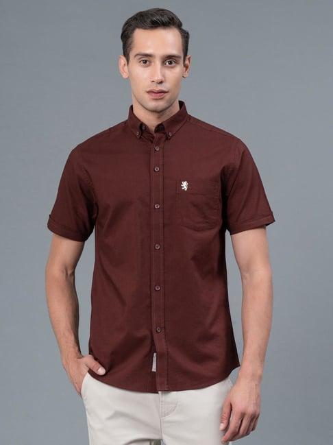 red tape maroon regular fit cotton shirt