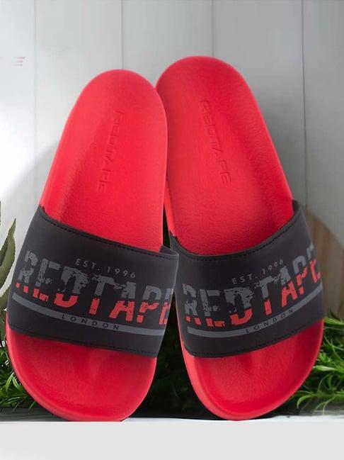 red tape men's black slides