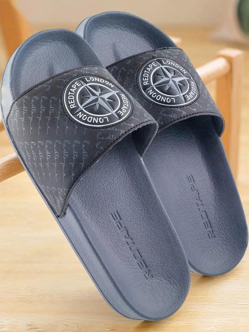 red tape men's black slides