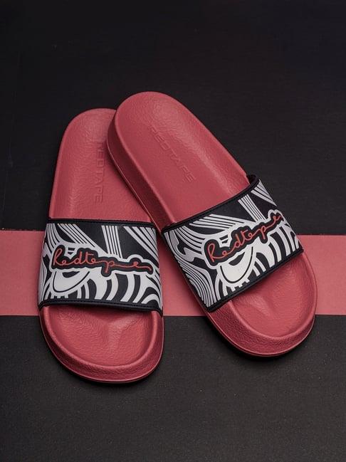 red tape men's red slides