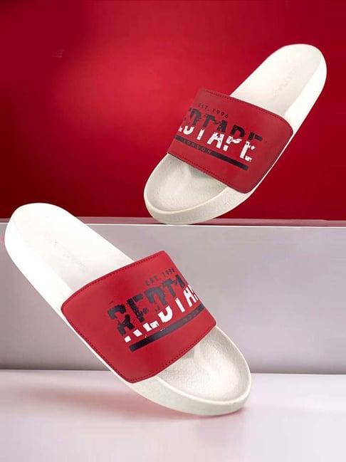 red tape men's red slides