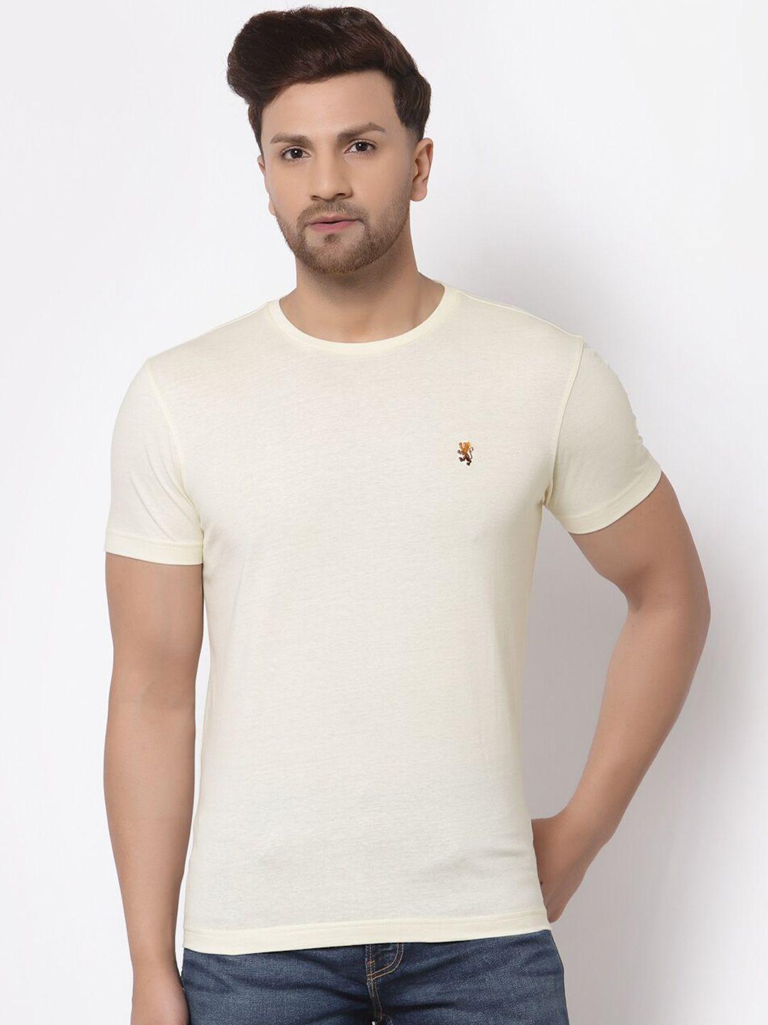 red tape men beige solid pure cotton t-shirt