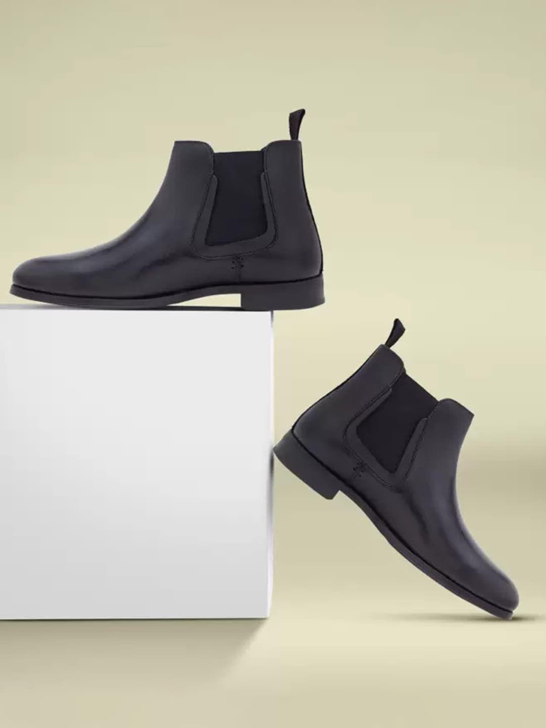red tape men black solid chelsea boots