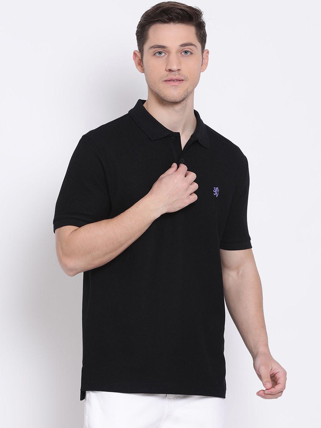 red tape men black solid polo collar t-shirt