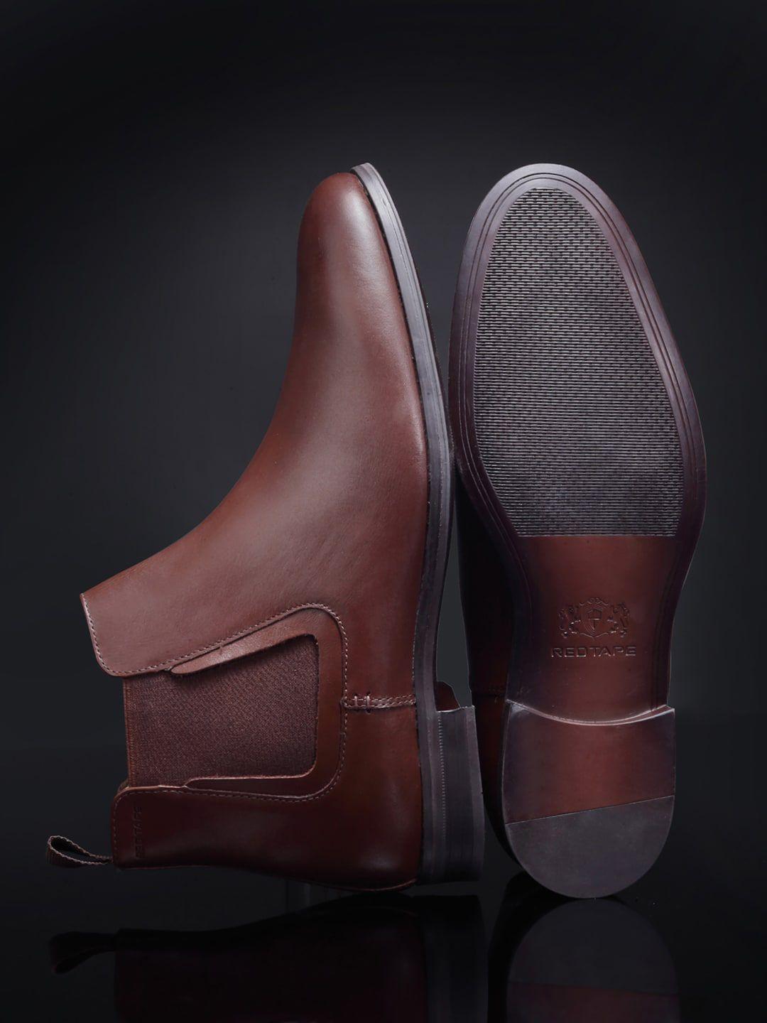 red tape men brown solid leather chelsea boots