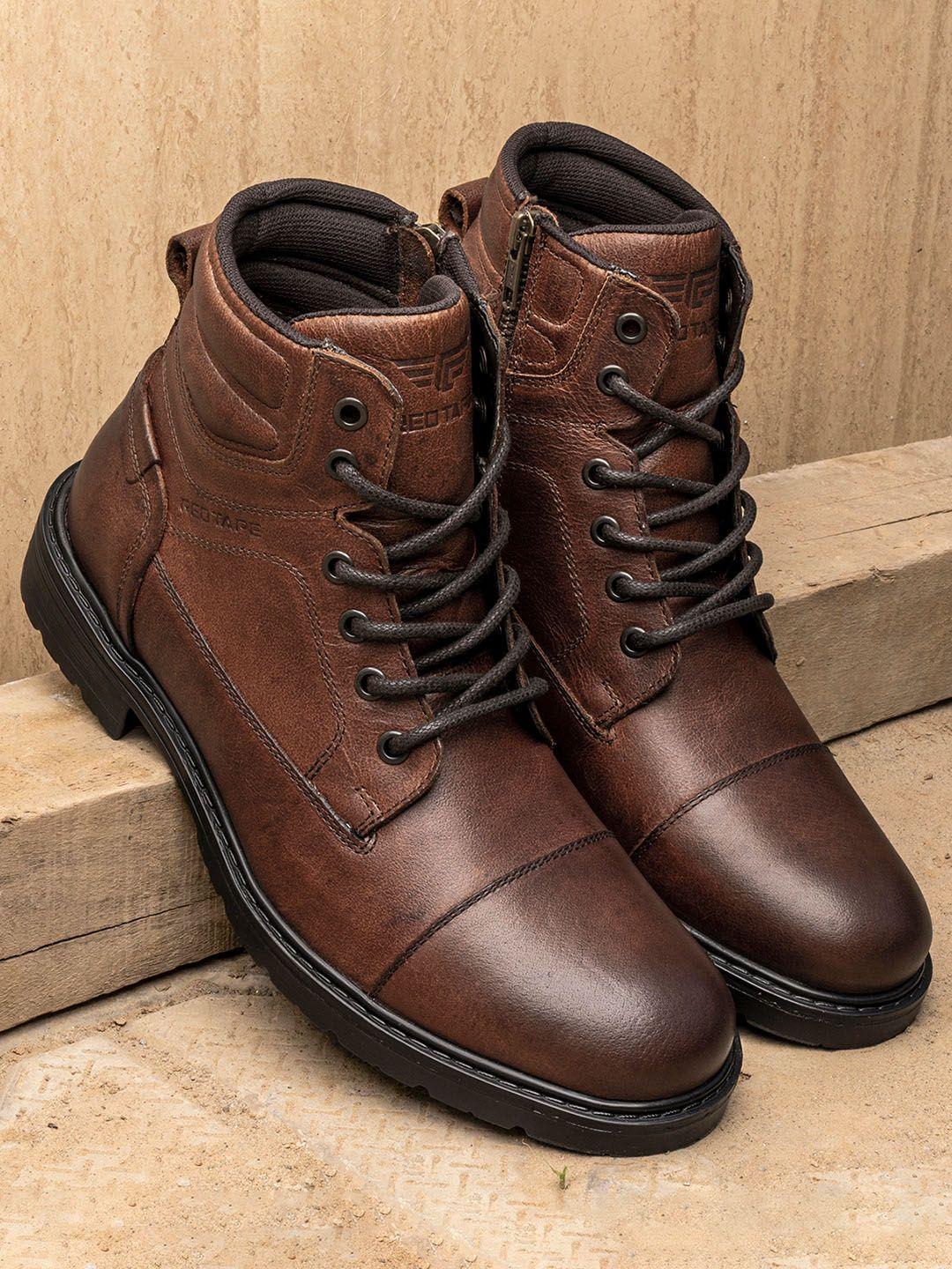 red tape men mid top genuine leather regular boots
