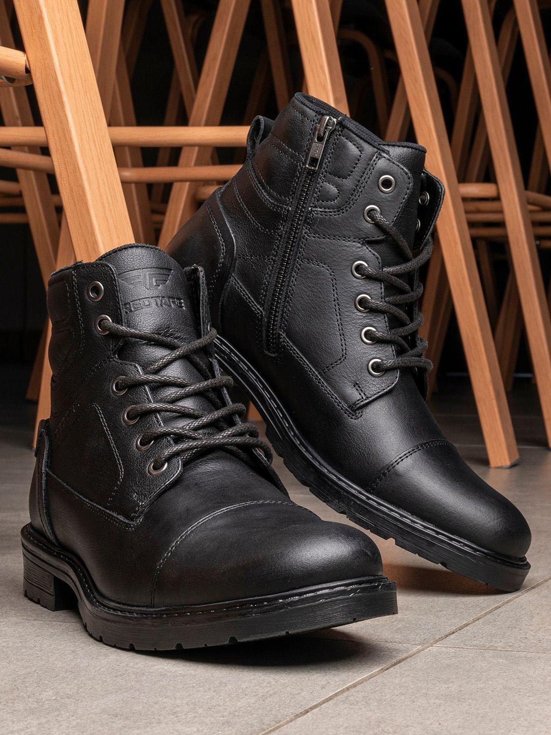 red tape men mid top leather biker boots