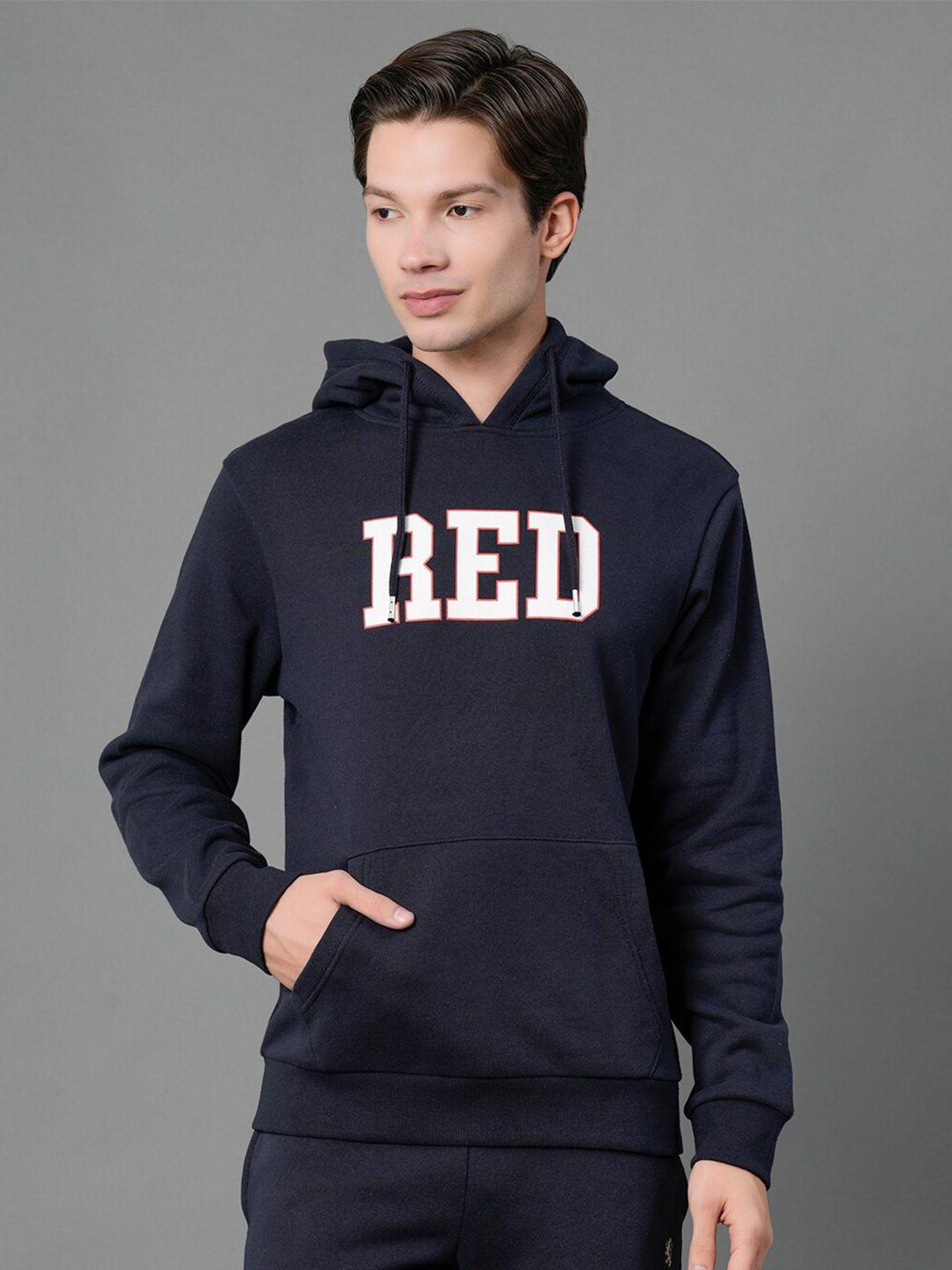 red tape men navy blue printed hooded sweatshirt