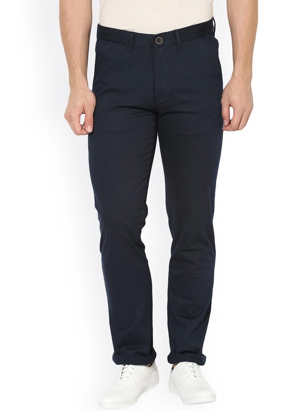 red tape men navy blue smart straight fit solid chinos
