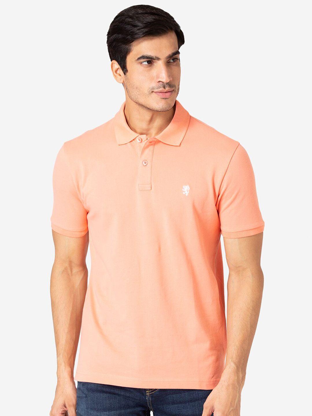 red tape men peach-coloured pure cotton polo collar pure cotton t-shirt