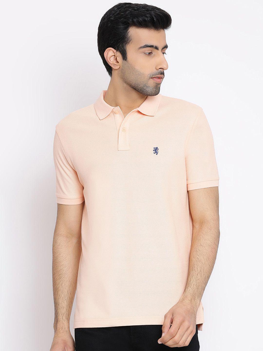 red tape men peach-coloured solid polo collar pure cotton t-shirt