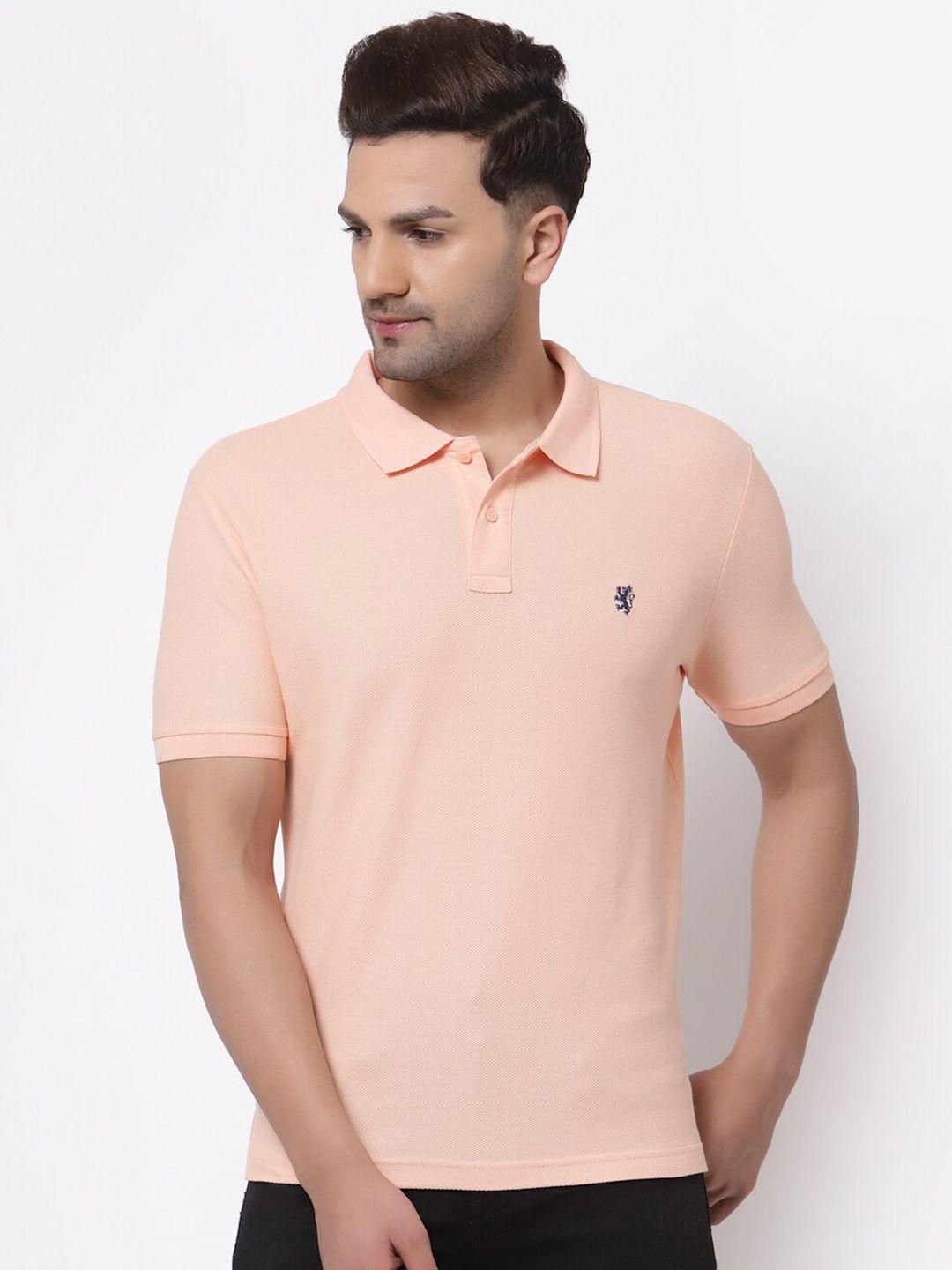 red tape men peach solid polo t-shirt