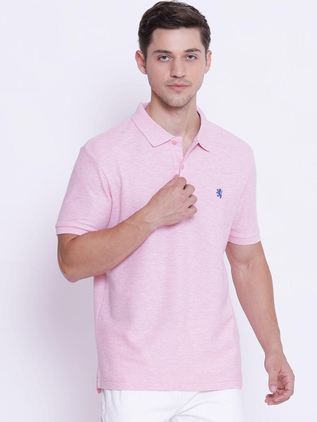 red tape men pink solid polo collar t-shirt