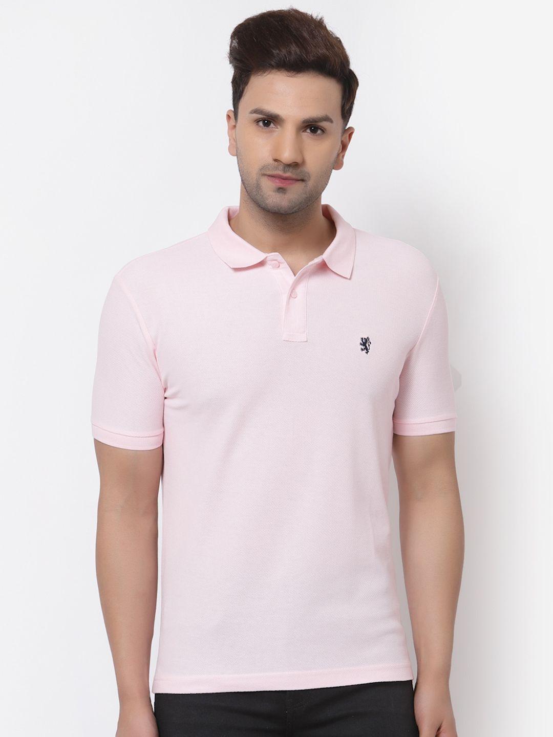 red tape men pink solid polo collar t-shirt