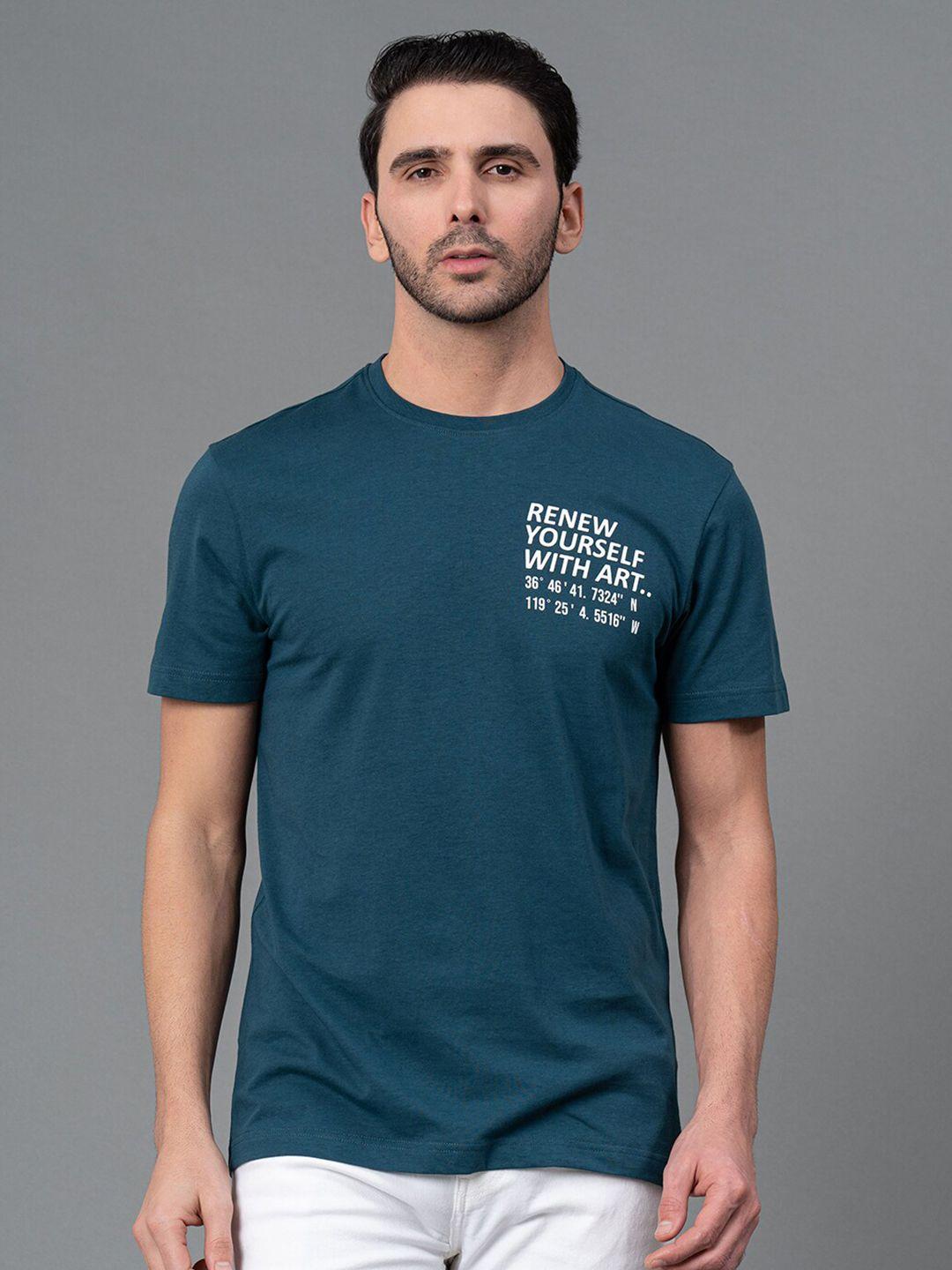 red tape men teal typography t-shirt