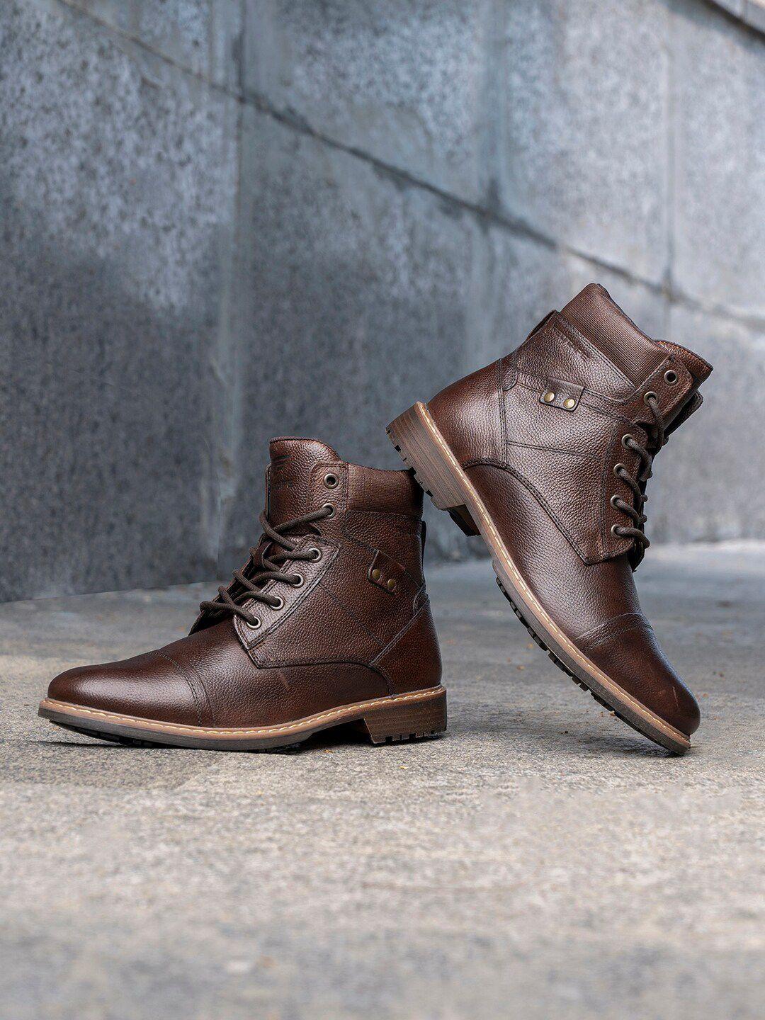 red tape men textured leather anti-slip mid-top biker boots