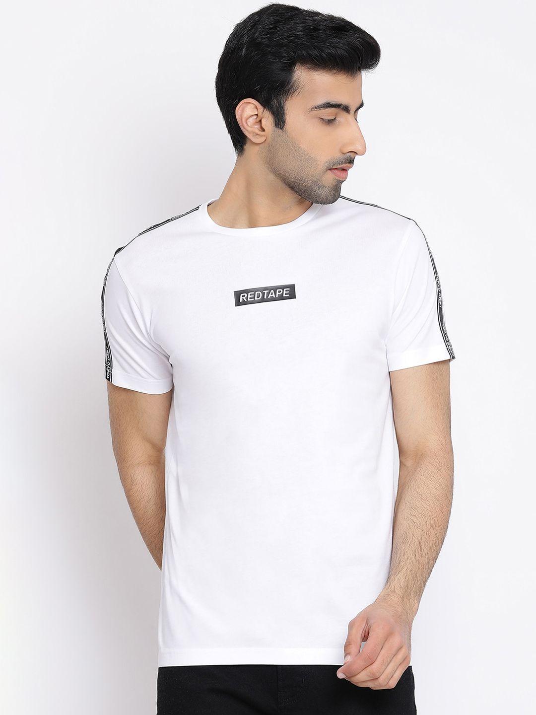 red tape men white brand logo print round neck t-shirt